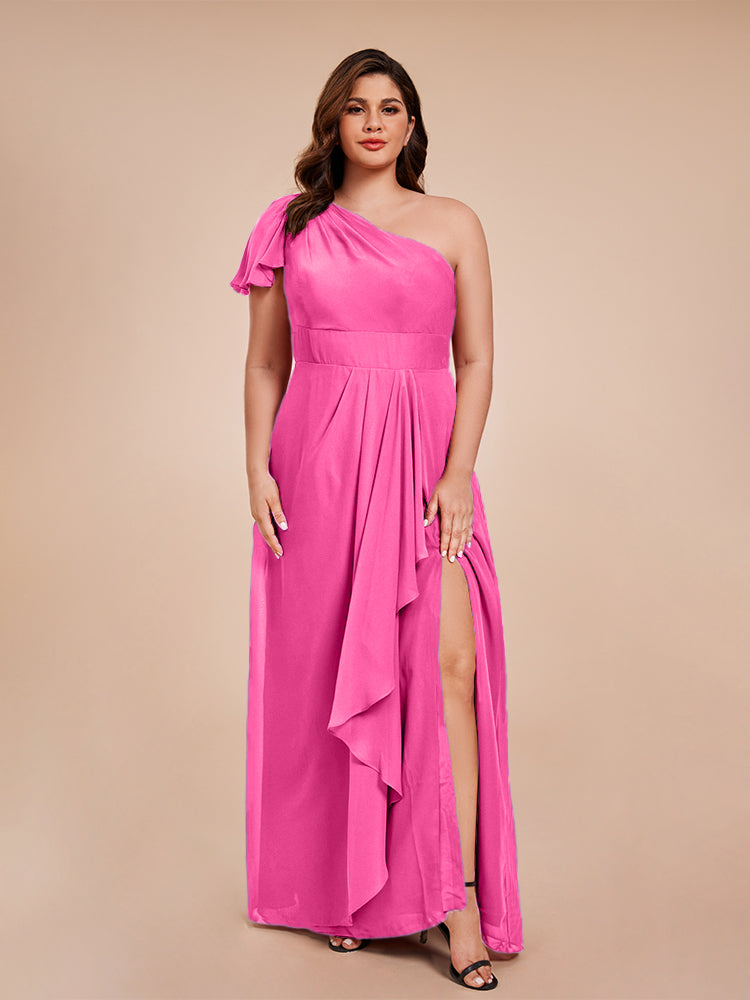 samara silk chiffon dress Cicinia Side Slit One Shoulder Bridesmaid Dress, Azalea Jack and Jill of America Protocol Textured Dress - PRE-ORDER (Size):XL where romance meets modern Xpluswear Design Plus Size valentine