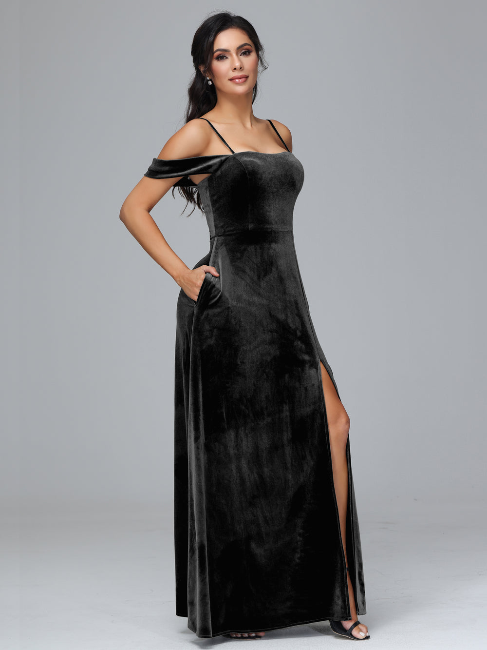 Spaghetti Strap Bridesmaid Dress with Pockets Silver
