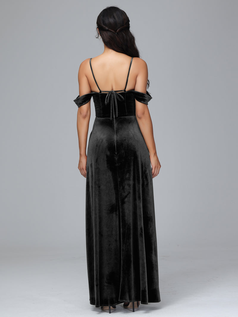 Spaghetti Straps Wedding Guest Dress Long Bridesmaid Dress with Slit main image 1