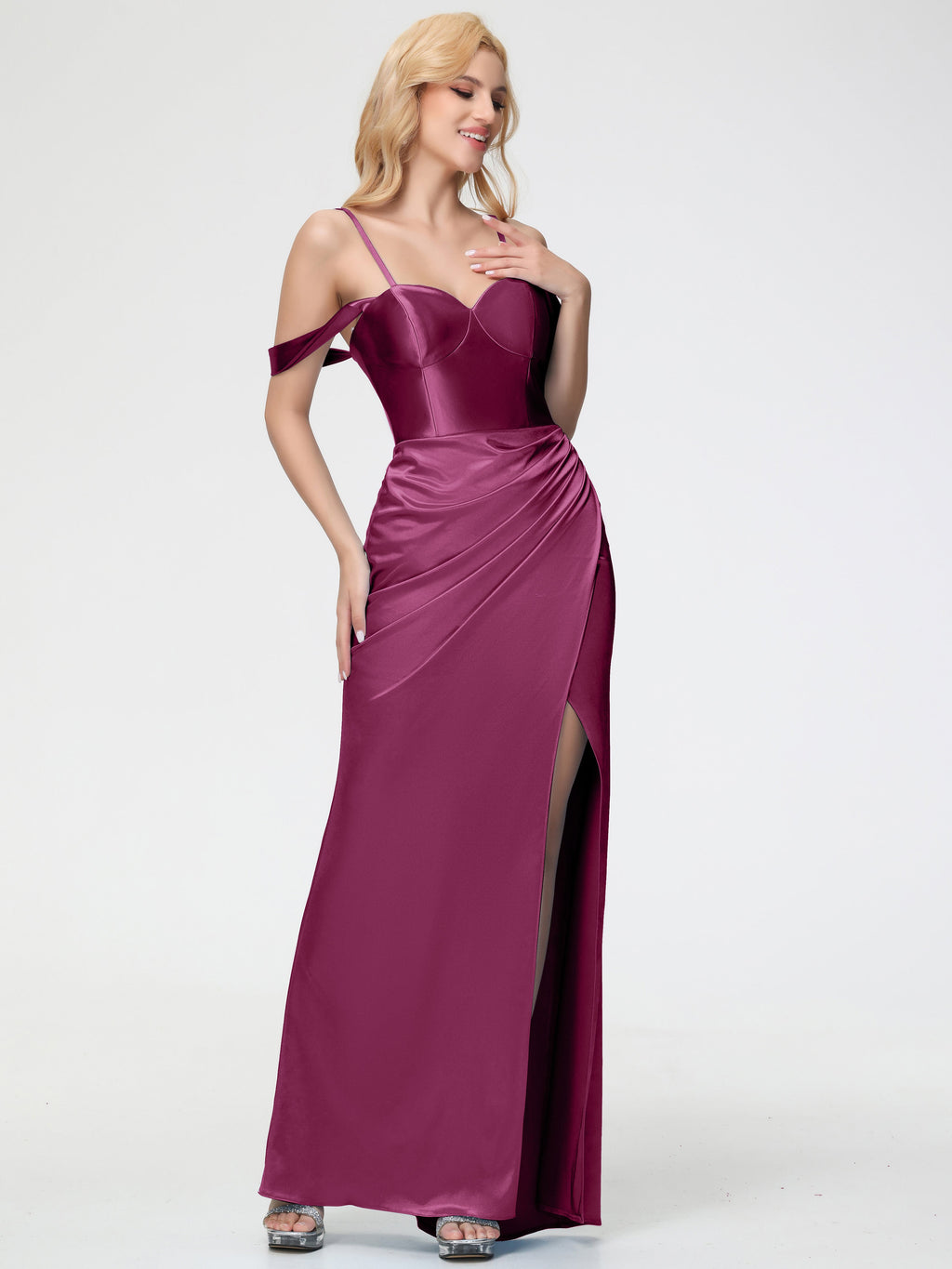Sparkly Satin Pink And Rose Gold Bridesmaid Dresses Azazie A-Line/Princess Straight Floor-Length Stretch Sparkly Satin Pink And Rose Gold Bridesmaid Dresses Azazie A-Line/Princess Straight Floor-Length Stretch