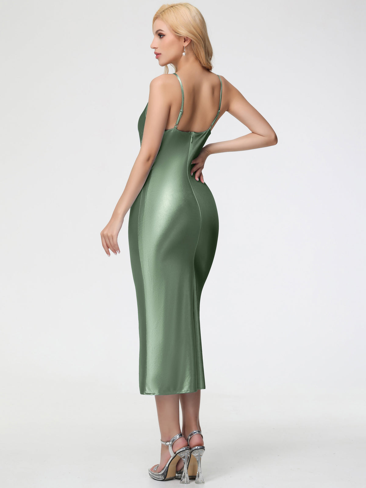 Floor-length Lace Sheath Dress Halter Neck Dusty Sage