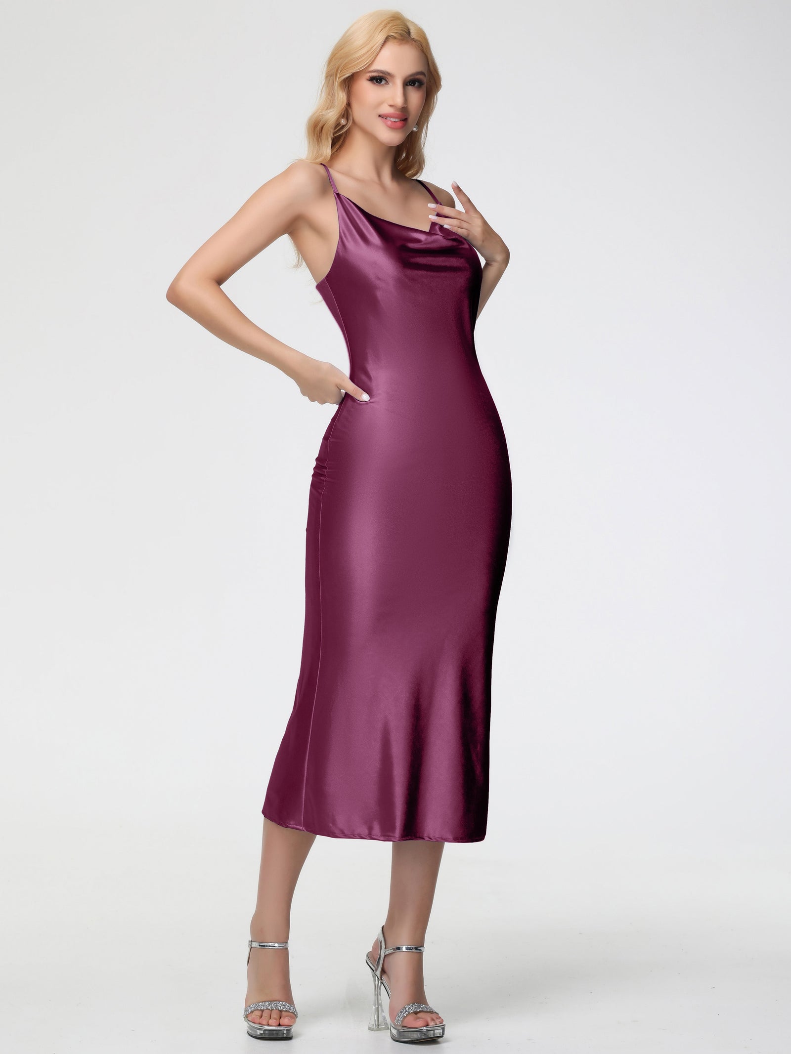 V-neck Spaghetti Straps Elegant Bridesmaid Dress Mulberry