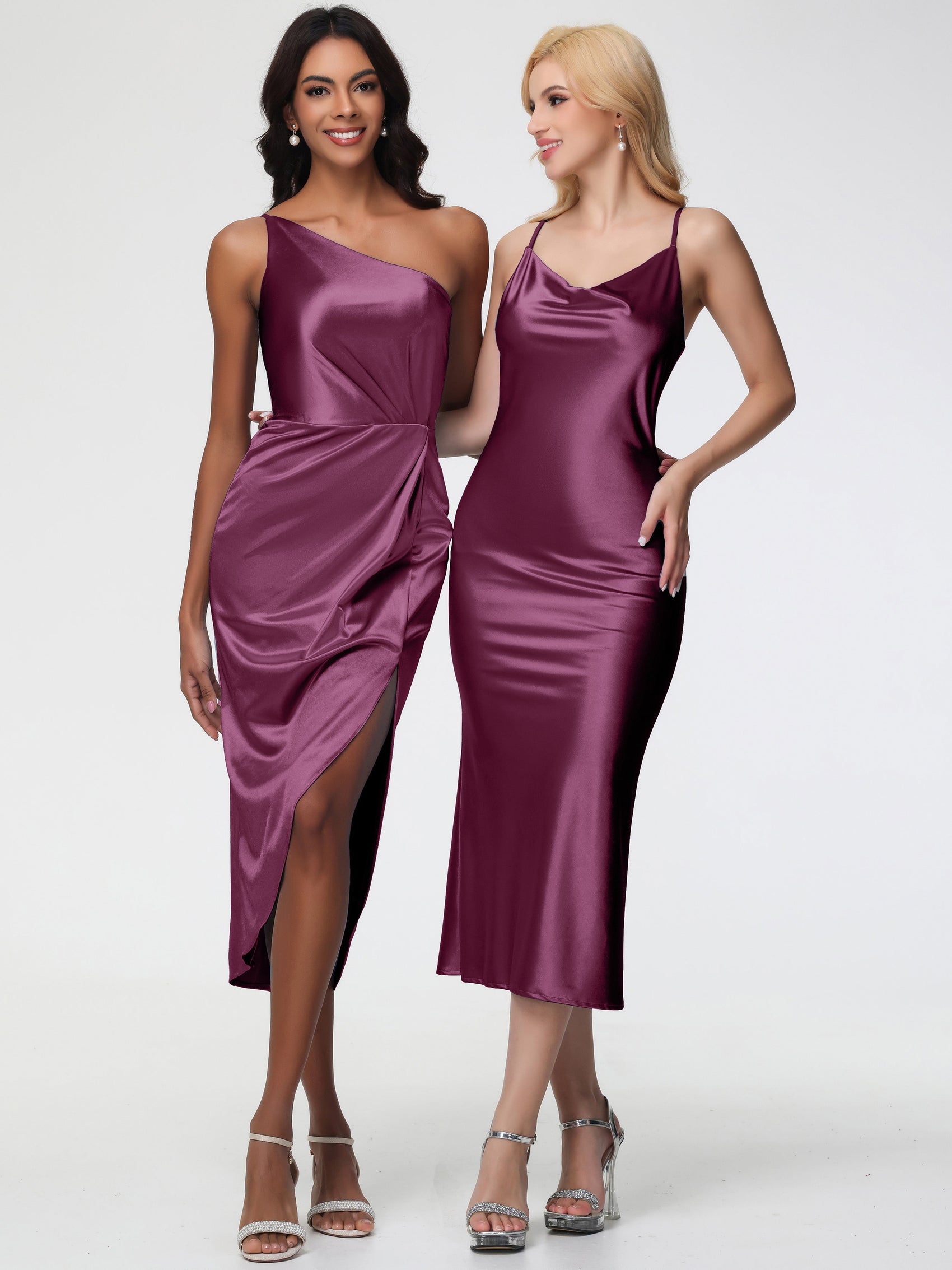 Dusty Blue Formal Dresses Short Sheath/Column Straps Cowl Neck Tea Length Stretch Satin Formal Dress main image 0