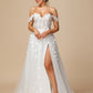 Off The Shoulder Lace Appliques Tulle Wedding Dress With Slit