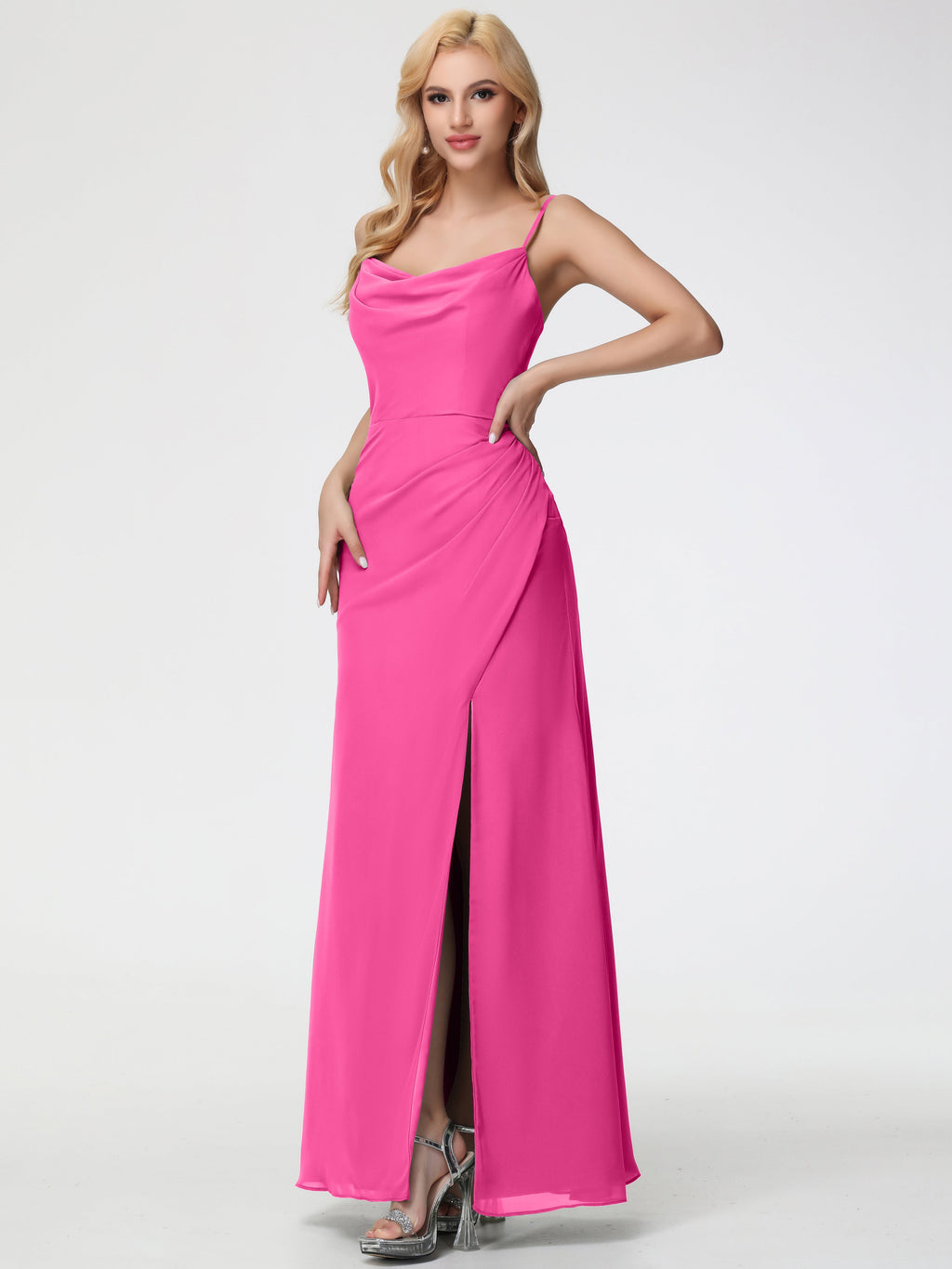 azalea bridesmaid dresses Spaghetti Straps Cowl Neck Sheath/Coulmn Ruc shoulder style with spaghetti