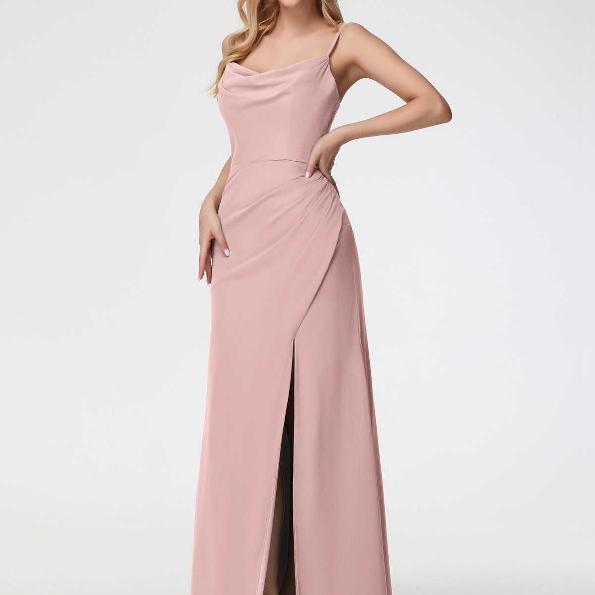 rose chiffon bridesmaid dress BABARONI BABARONI Chiffon Dusty Rose Bridesmaid Dresses V-neck Floor-length Spaghetti Straps Sash with Slit A-line, Dusty Rose / US0