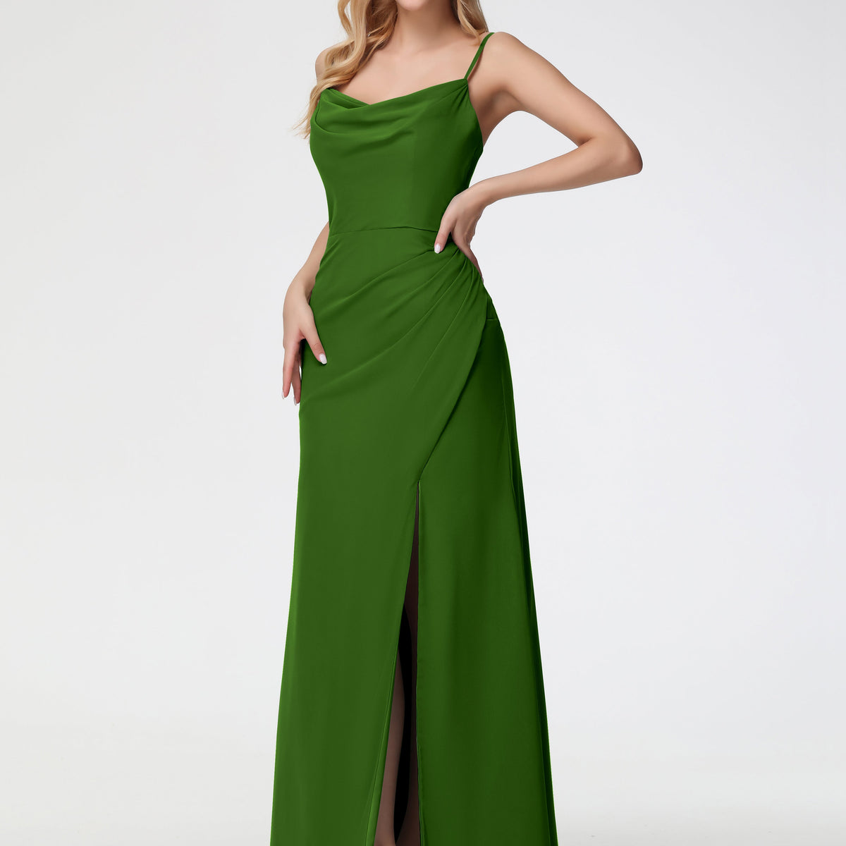 moss bridesmaid dress green dresses inspiration flowing chiffon fabric Moss Bridesmaid Dress Spaghetti Straps