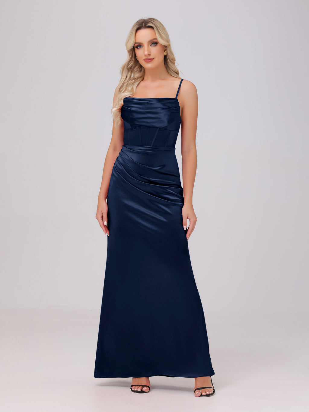 Classy Elegant Royal Dresses Prom Dress Navy Blue Gown Macys Sexy Mermaid Halter Sleeveless Navy Blue