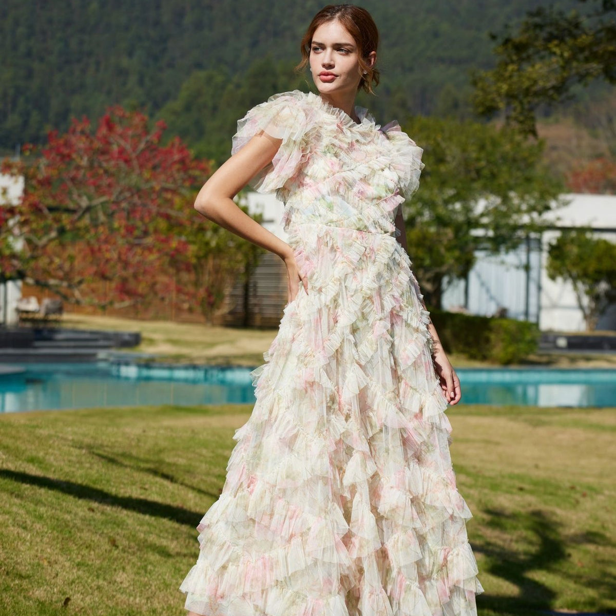 SweetFloralPrintShortSleeveRuf 