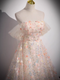 A Line Tulle Half Sleeves Hand Made Flower Off the Shoulder Prom Dresses LBQ3374