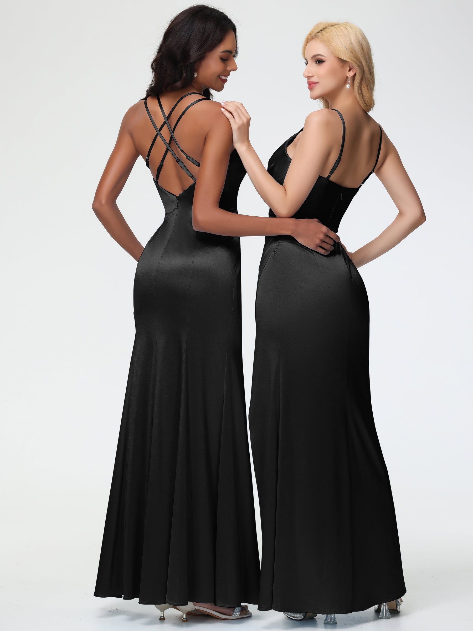Black Satin Bridesmaid Dresses Mermaid Slit Floor Length Sleeveless Sp — free download