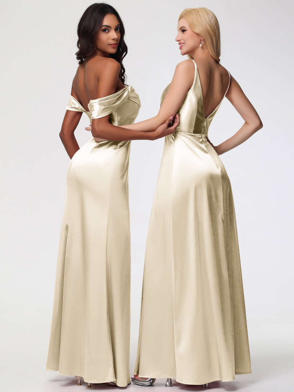 Champagne Colour Prom Dresses Spaghetti Straps A-Line V-Neck Pleats St