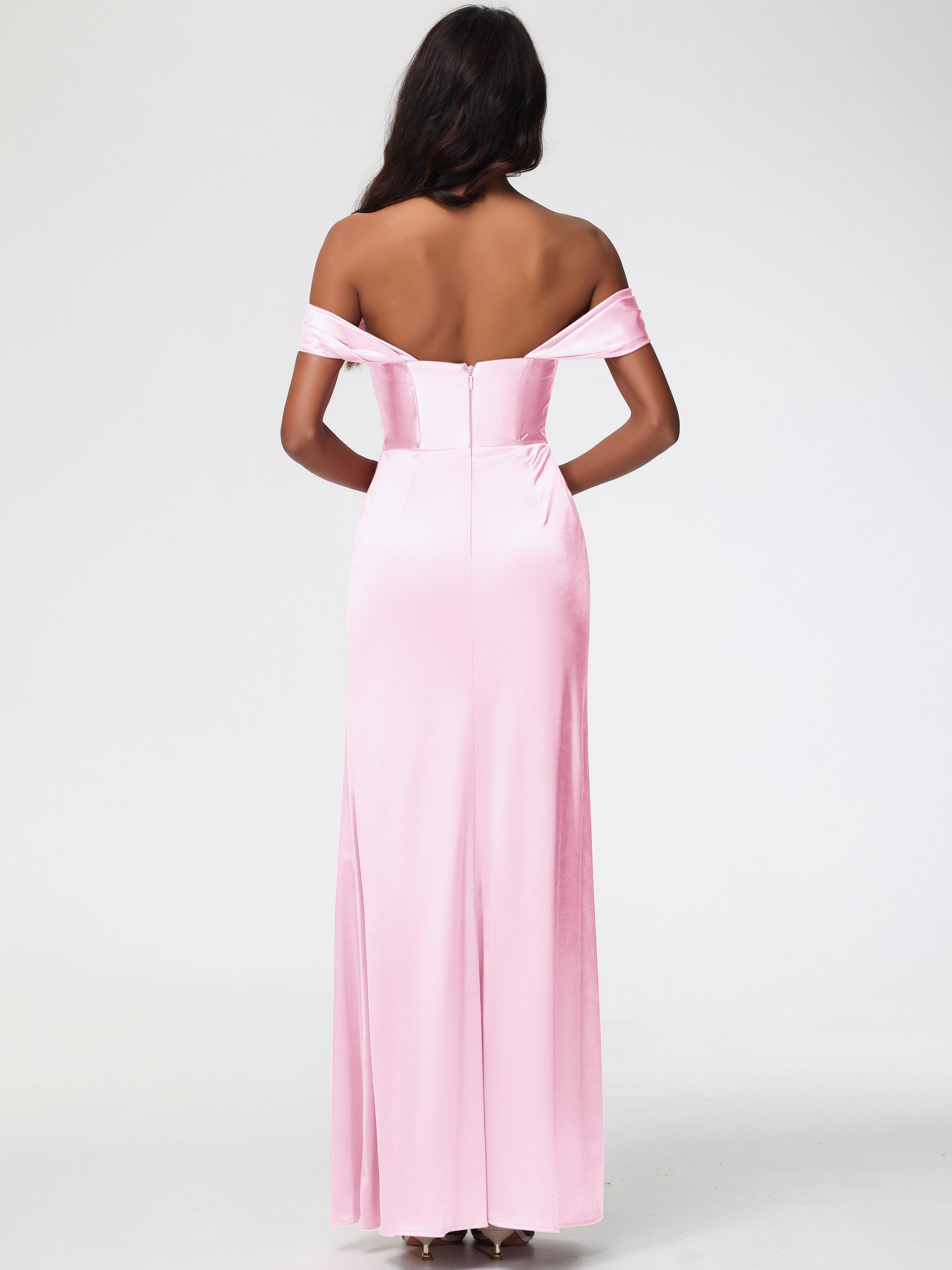 Off Shoulder Ruffles Chiffon Bridesmaid Dress Blushing Pink