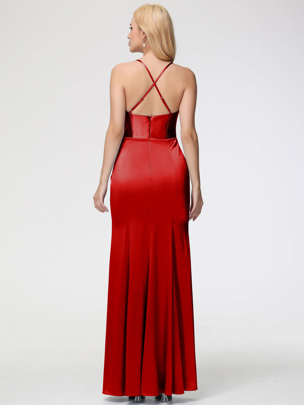 Empire Bridesmaid Gown with Spaghetti Strap Red