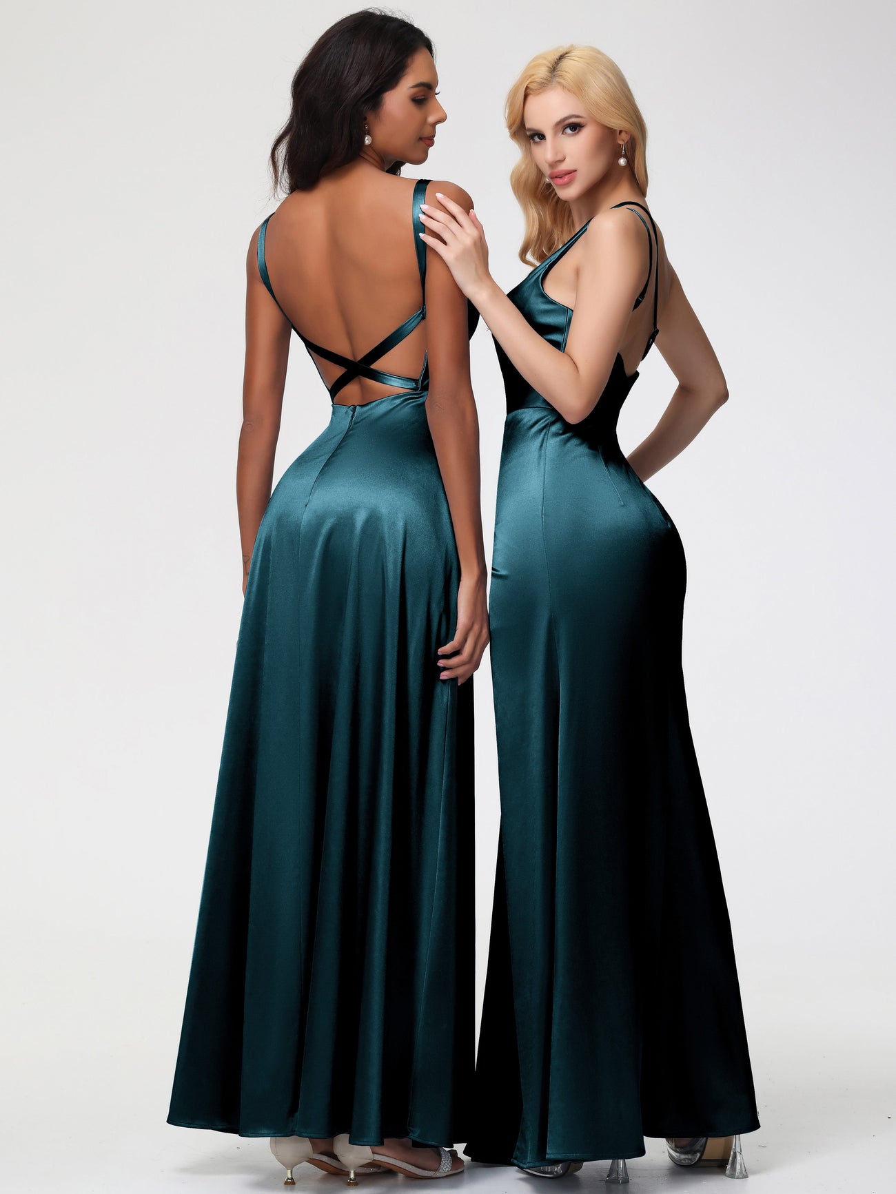 Peacock Color Bridesmaid Dresses Trumpet/Mermaid One Shoulder Sleeveless Pleats Stretch Satin Bridesmaid Dresses With Split