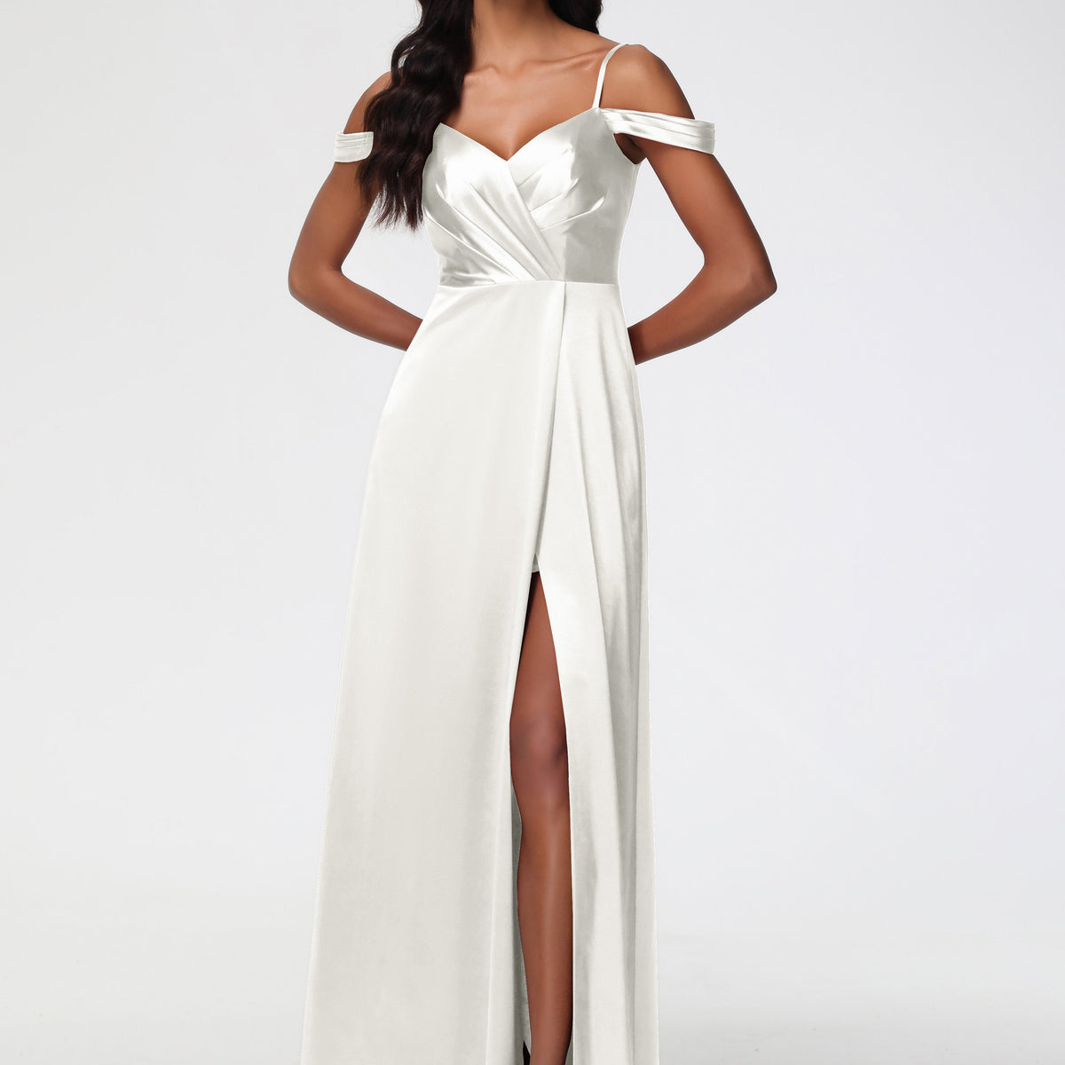 Ivory Bridesmaid Dresses A-Line V-Neck Off The Shoulder Long Stretch S