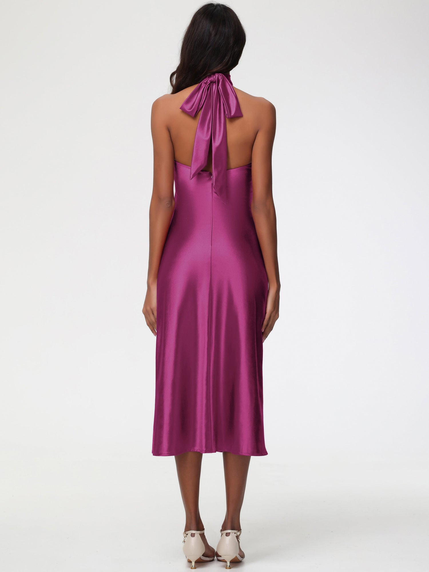 Flutter Sleeves Boat-Neck Tea-Length Special Occasion Dress Fuchsia