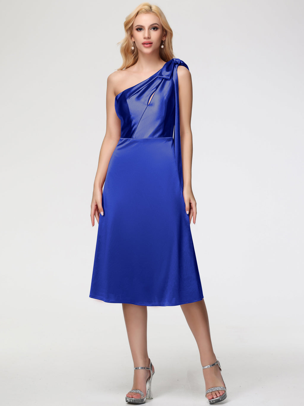 Royal Blue One Shoulder Prom Dress One Shoulder Tea-Length Sleeveless