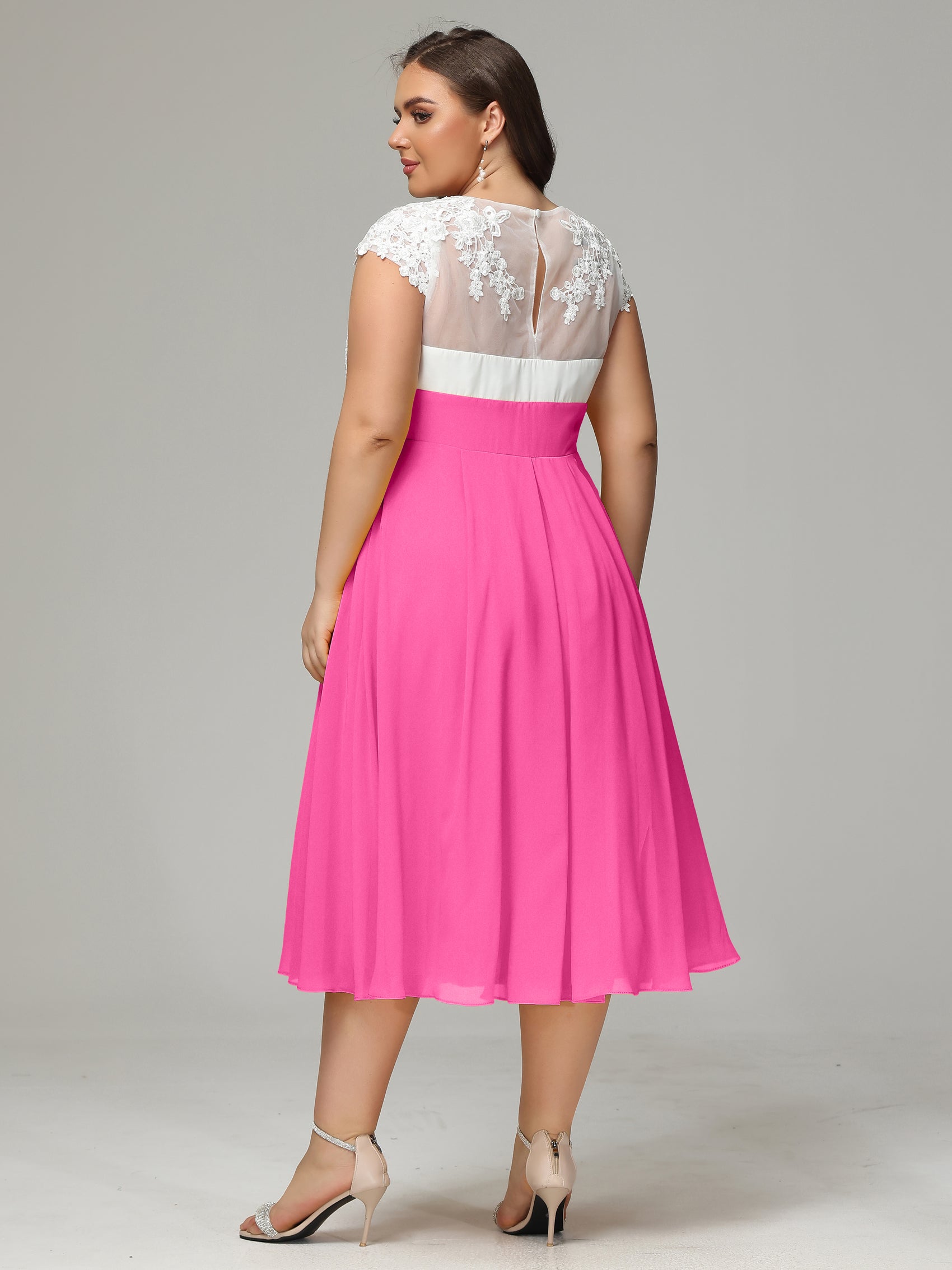 V-neck Cap Sleeves Chiffon Bridesmaid Dresses Moss Plus Size