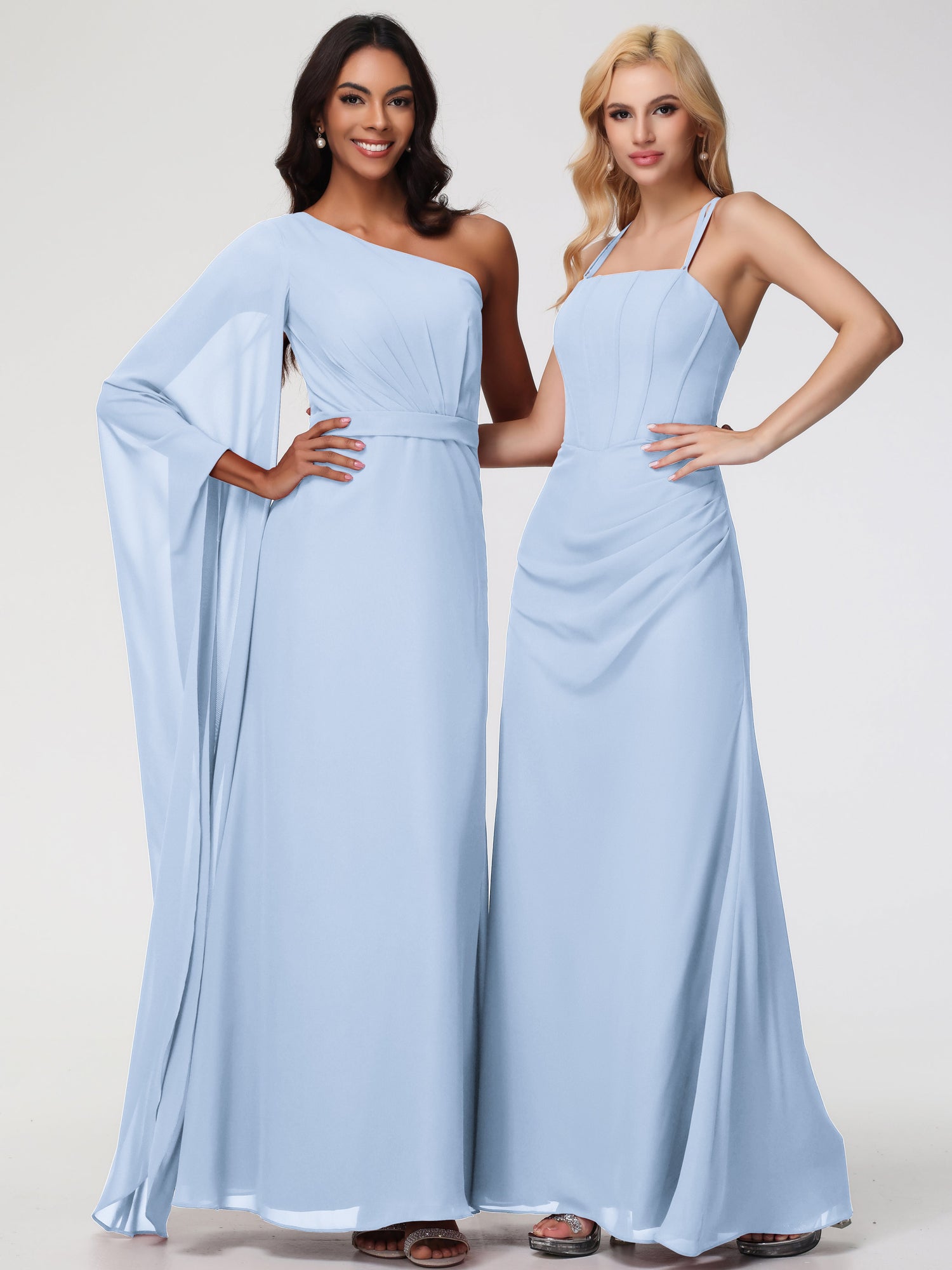 Sky Blue Bridesmaids Dress Spaghetti Straps Sheath/Column Long Chiffon