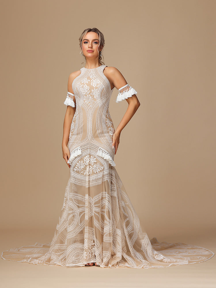 High Neck Mermaid Lace Wedding Dress
