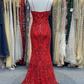 V Neck Spaghetti Straps Sequins Prom Dress With Slit
