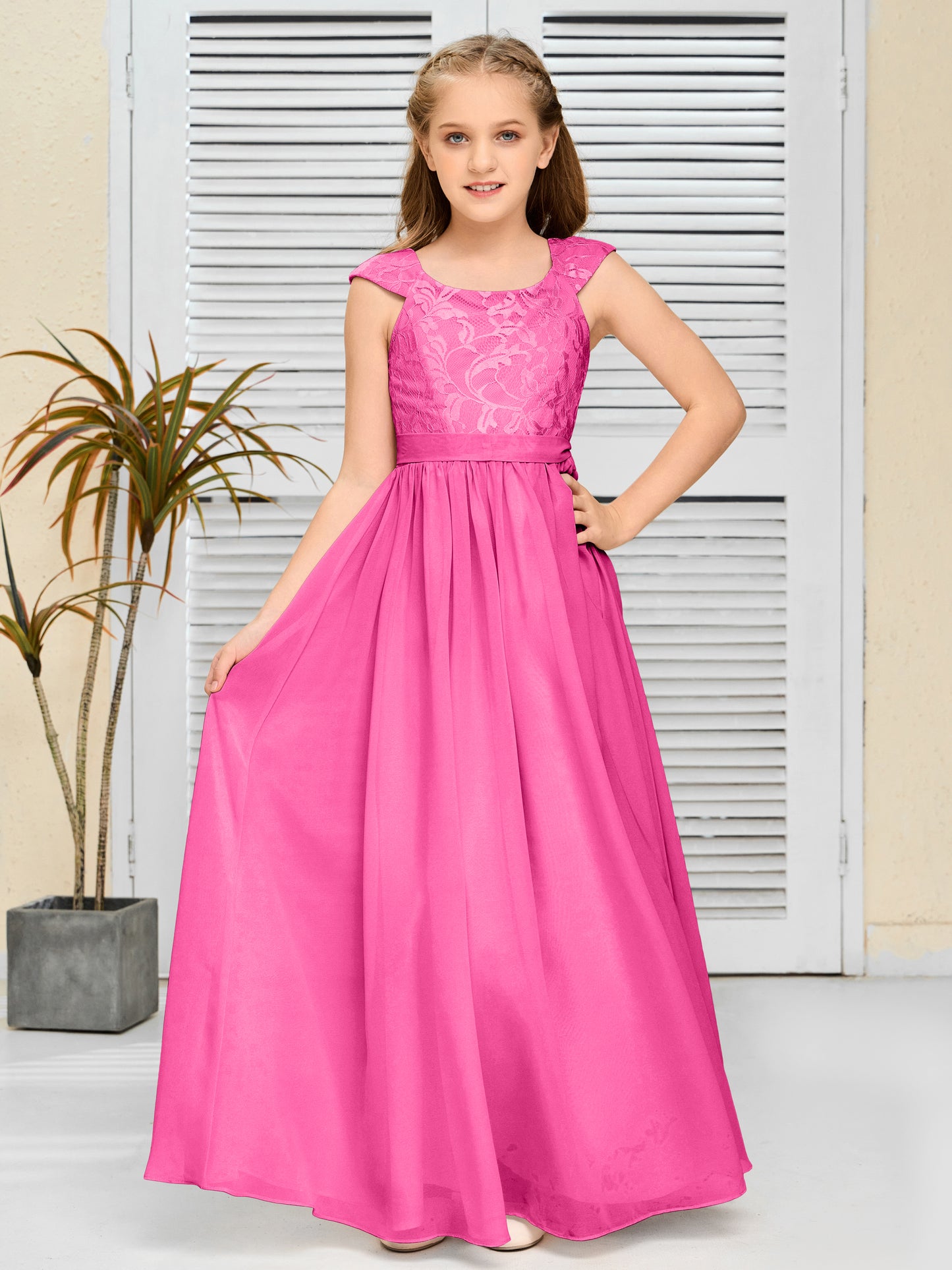 A Line Chiffon Lace Junior Bridesmaid Dress