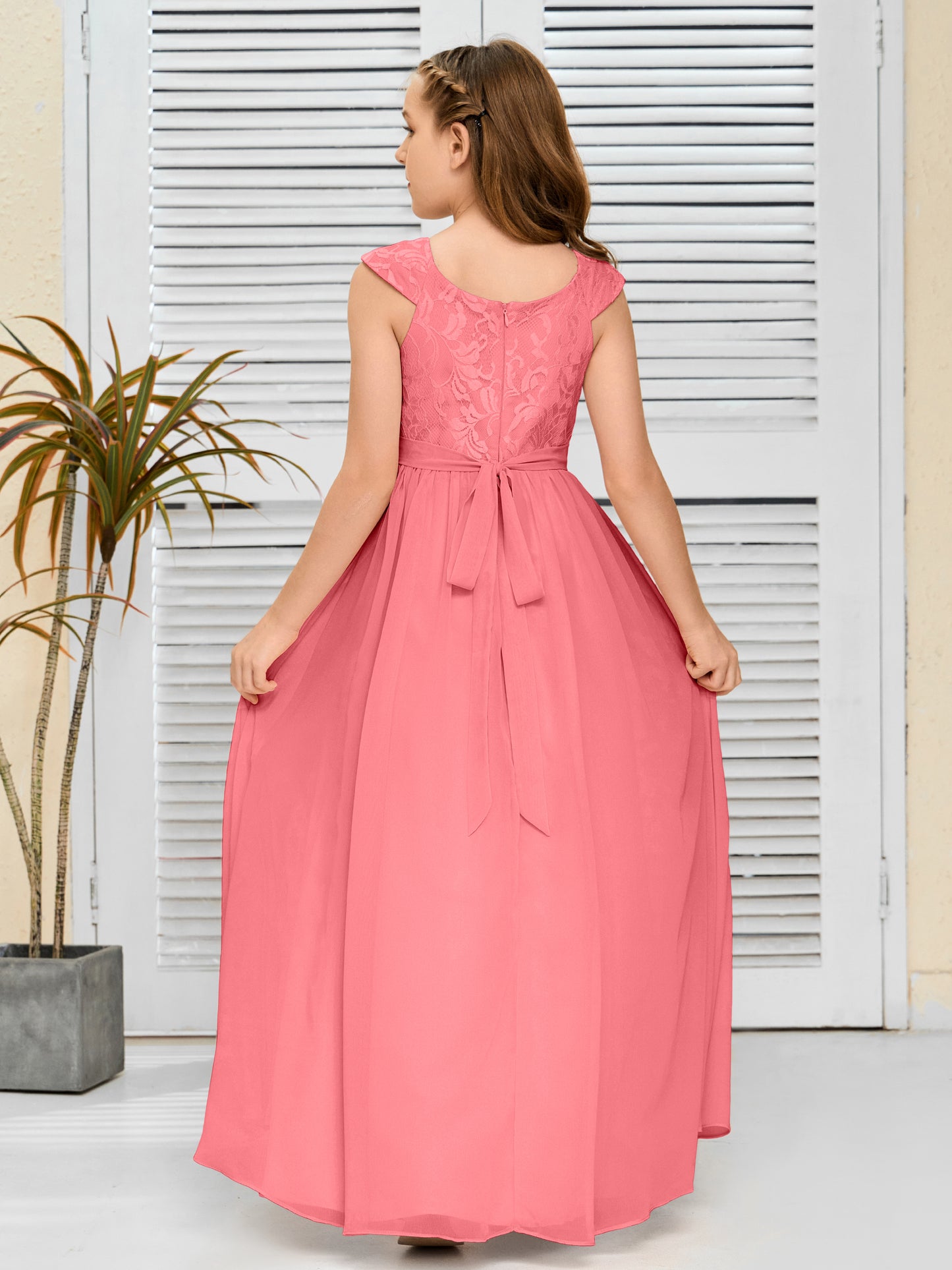 A Line Chiffon Lace Junior Bridesmaid Dress