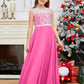 A Line V Back Chiffon Lace Junior Bridesmaid Dress