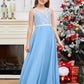 A Line V Back Chiffon Lace Junior Bridesmaid Dress