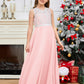 A Line V Back Chiffon Lace Junior Bridesmaid Dress