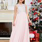 A Line V Back Chiffon Lace Junior Bridesmaid Dress