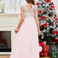 A Line V Back Chiffon Lace Junior Bridesmaid Dress