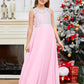 A Line V Back Chiffon Lace Junior Bridesmaid Dress