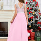 A Line V Back Chiffon Lace Junior Bridesmaid Dress