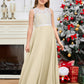 A Line V Back Chiffon Lace Junior Bridesmaid Dress