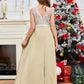 A Line V Back Chiffon Lace Junior Bridesmaid Dress
