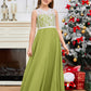 A Line V Back Chiffon Lace Junior Bridesmaid Dress