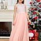 A Line V Back Chiffon Lace Junior Bridesmaid Dress