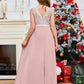 A Line V Back Chiffon Lace Junior Bridesmaid Dress