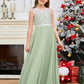 A Line V Back Chiffon Lace Junior Bridesmaid Dress