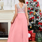 A Line V Back Chiffon Lace Junior Bridesmaid Dress