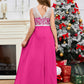 A Line V Back Chiffon Lace Junior Bridesmaid Dress