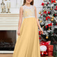 A Line V Back Chiffon Lace Junior Bridesmaid Dress