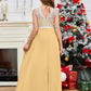 A Line V Back Chiffon Lace Junior Bridesmaid Dress