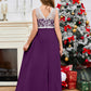 A Line V Back Chiffon Lace Junior Bridesmaid Dress