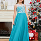 A Line V Back Chiffon Lace Junior Bridesmaid Dress