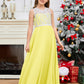 A Line V Back Chiffon Lace Junior Bridesmaid Dress