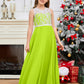 A Line V Back Chiffon Lace Junior Bridesmaid Dress