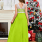 A Line V Back Chiffon Lace Junior Bridesmaid Dress